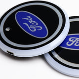 For FORD Switchable 7 Color LED Cup Holder Car Button Mat Atmosphere Light 2PCS