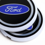 For Ford Carbon Fiber Car Door Welcome Plate Sill Scuff Cover Panel Sticker 4PCS Set with LED Coaster