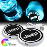 For JEEP Switchable 7 Color LED Cup Holder Car Button Mat Atmosphere Light 2PCS