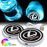 Lexus Carbon Fiber Look Car Center Console Armrest Cushion Mat Pad Cover with LED Coasters Combo Set