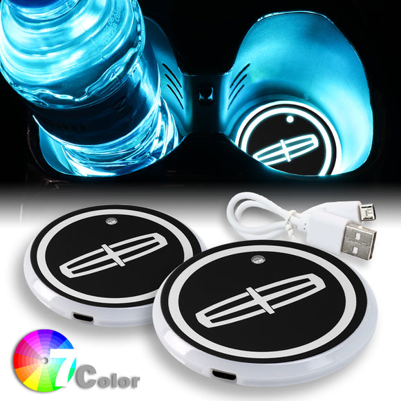 For Lincoln Colorful LED Car Cup Holder Pad Mat Interior Atmosphere Lights 2PCS