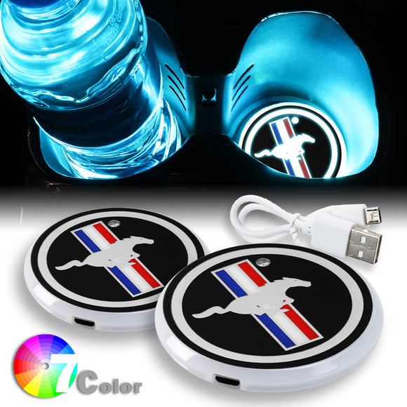 For Mustang Colorful LED Car Cup Holder Pad Mat Interior Atmosphere Lights 2PCS
