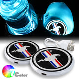 For Mustang Colorful LED Car Cup Holder Pad Mat Interior Atmosphere Lights 2PCS