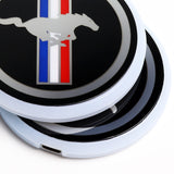 Mustang Carbon Fiber Car Door Welcome Plate Sill Scuff Cover Panel Sticker 4PC Set with LED Coaster
