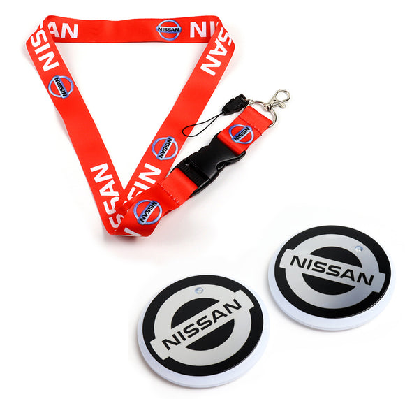 NISSAN Set 7 Color LED Cup Holder Car Button Mat Atmosphere Light 2PCS with Lanyard Key Chain