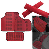 Universal JDM Bride Racing Set of Red/Black 5PCS Hybrid Fabric Floor Mats with Seat Belt Covers
