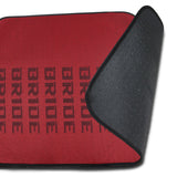 Universal JDM Bride Racing Set of Red/Black 5PCS Hybrid Fabric Floor Mats with Seat Belt Covers