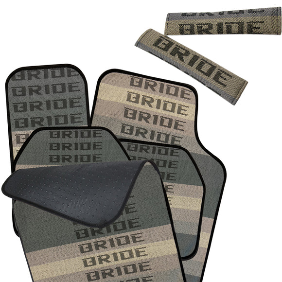 Universal JDM Bride Racing Gradation Set of 5PCS Hybrid Fabric Floor Mats with Seat Belt Covers