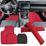 Universal JDM Bride Racing Set of Red 5PCS Hybrid Fabric Floor Mats with Seat Belt Covers