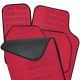 Universal JDM Bride Racing Set of Red 5PCS Hybrid Fabric Floor Mats with Seat Belt Covers