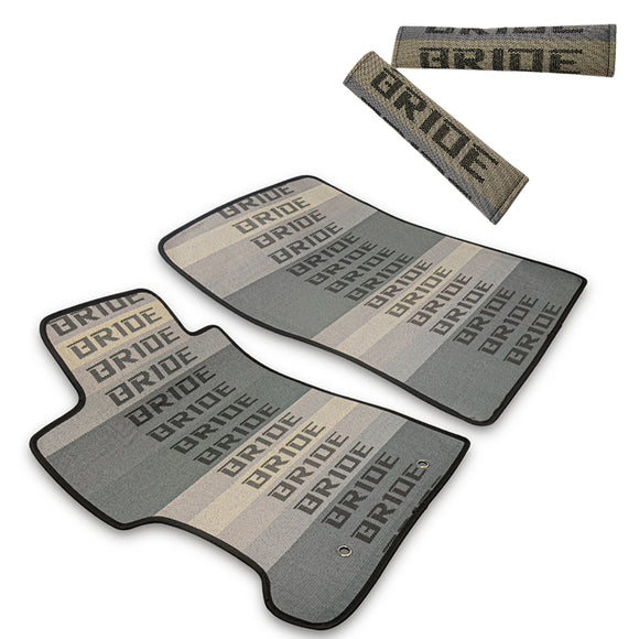 JDM Bride Set of Racing Fabric Floor Mats Interior Carpets for 2012-15 HONDA CIVIC with Seat Belt Covers
