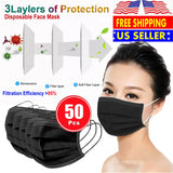 50 PCS Face Mask Non Medical Surgical Disposable 3Ply Earloop Mouth Cover - Black (with Box)