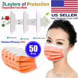 50 PCS Face Mask Non Medical Surgical Disposable 3Ply Earloop Mouth Cover - Orange (with Box)