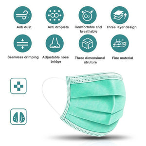 50 PCS Face Mask Non Medical Surgical Disposable 3Ply Earloop Mouth Cover - Green (with Box)