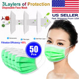 50 PCS Face Mask Non Medical Surgical Disposable 3Ply Earloop Mouth Cover - Green (with Box)