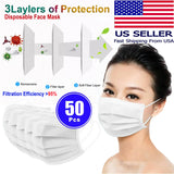 50 PCS Face Mask Non Medical Surgical Disposable 3Ply Earloop Mouth Cover - White (with Box)