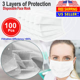 100 PCS Face Mask Non Medical Surgical Disposable 3Ply Earloop Mouth Cover - White (with Box)