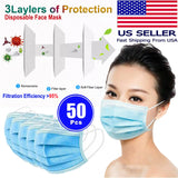 50 PCS Face Mask Non Medical Surgical Disposable 3Ply Earloop Mouth Cover - Blue (with Box)
