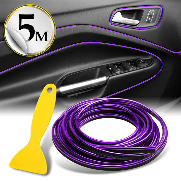 Purple 16.4 ft Interior Edge Gap Line Moulding Trim Molding Strip & Rim Protector Set Auto Car Décor