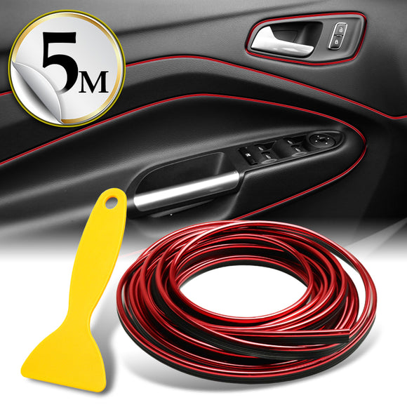 Red 16.4 ft Interior Edge Gap Line Moulding Trim Molding Strip & Rim Protector Set Auto Car Décor
