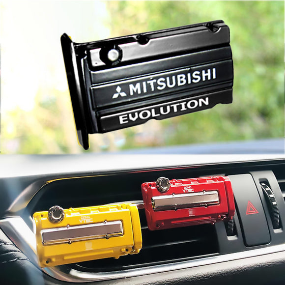 MITSUBISHI EVOLUTION Stainless Steel Engine Valve Cover Black Car Vent Clip Air Freshener Kit - COLOGNE Scent