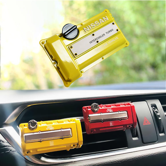 NISSAN Stainless Steel Engine Valve Cover Yellow Car Vent Clip Air Freshener Kit - COLOGNE Scent