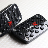 Honda Type R Set of High Quality Real Carbon Fiber Brake Pedal Pads with Anti Skid Aluminum Floor Mat