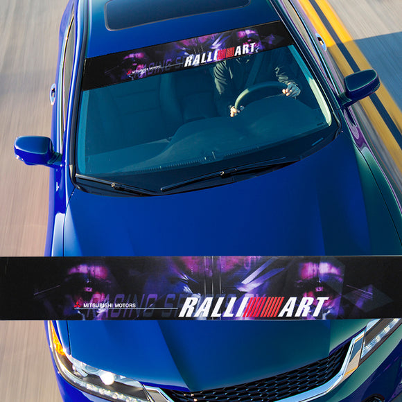 For Mitsubishi MOTOR RALLIART Front Window Windshield Vinyl Banner Decal Sticker