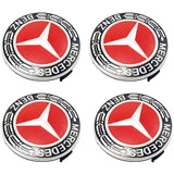 4 PCS Mercedes-Benz Wheel Center Caps Black Red Emblem 75MM AMG Laurel Wreath Hub