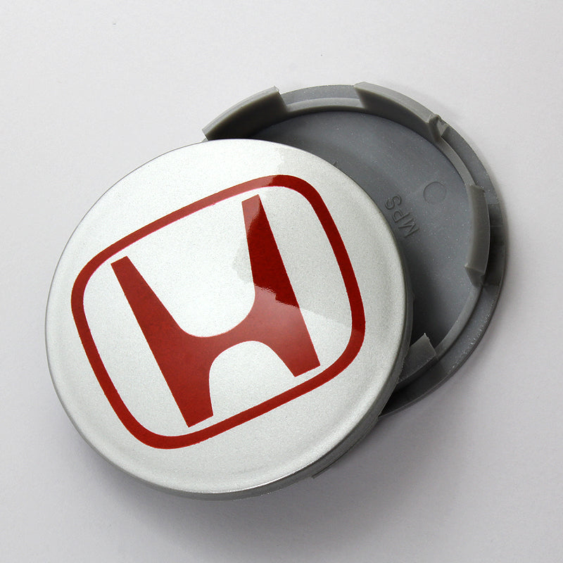 Red R Wheel Cap Honda Set of Four Silver and Red Wheel Center Caps (69mm) β MAKOTO_JDM
