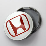 Honda Set of Four Silver and Red Wheel Center Caps (69mm)