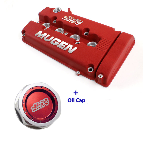 Mugen Red Engine Valve Cover with Oil Cap for Honda Civic B16 B17 VTEC B18C DOHC