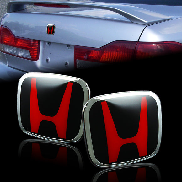 Red & Black JDM H New Emblem 2PCS Set Front & Rear For CIVIC SI COUPE 2012-2013