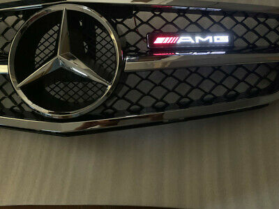 AMG LED Light Car Front Bumper Grille Badge Illuminated Emblem for Mercedes Benz Luminescent Decal Sticker