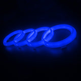 Audi LED Set Chrome Front Grille Emblem Blue LED Light for A1 A3 A4 A5 A6 A7 Q3 Q5 Q7 (27CM) with LED Cup Coaster