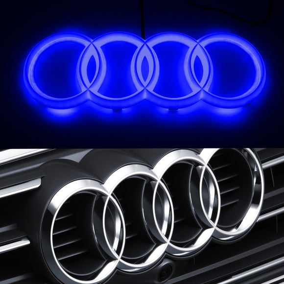Audi Chrome Front Grille Emblem with Blue LED Light for A1 A3 A4 A5 A6 A7 Q3 Q5 Q7 (27CM)