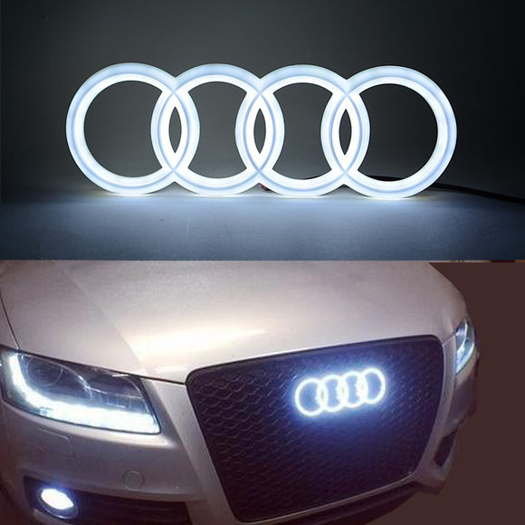 Audi Chrome Front Grille Emblem with White LED Light for A1 A3 A4 A5 A6 A7 Q3 Q5 Q7 (27CM)