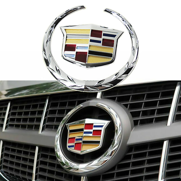 Silver Front Grille Ornament Emblem Hood Logo Badge Symbol Sticker for Cadillac Escalade SRX CTS