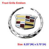 Cadillac Set Silver Front Grille Ornament Emblem Badge with License plate frame Black Caps screws for Escalade SRX CTS