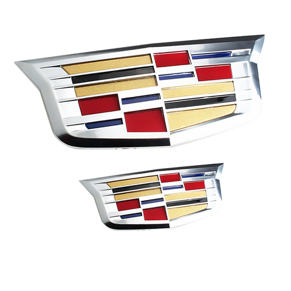 2PCS Silver Front Grille Rear Trunk Emblems Badges Fit 15-19 Cadillac ATS XTS XT5