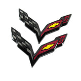 3 pcs Set Front and Rear Logo 2015-2019 Chevrolet Corvette C7 Stingray Flag Crossed Carbon Fiber Look Flash Emblems