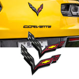2 pcs Front and Rear Logo Set 2015-2019 Chevrolet Corvette Stingray Flag Crossed NEW Black Carbon Fiber Flash Emblems