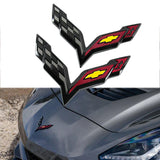 3 pcs Set Front and Rear Logo 2015-2019 Chevrolet Corvette C7 Stingray Flag Crossed Carbon Fiber Look Flash Emblems