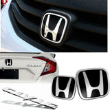 3 PCS Set For 06-11 HONDA CIVIC COUPE Black JDM H Front & Rear Emblems with Civic Rear Chrome Emblem