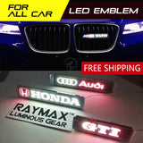 Honda 2 PCS Set Chrome Front Grille "H" Emblem with LED Badge/Emblem for 2009 - 2011 Civic / 2009-2013 FIT