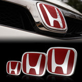 NEW Front + Rear +Steeriing Red JDM Emblem For CIVIC 4DR SEDAN 2016 2017 2018