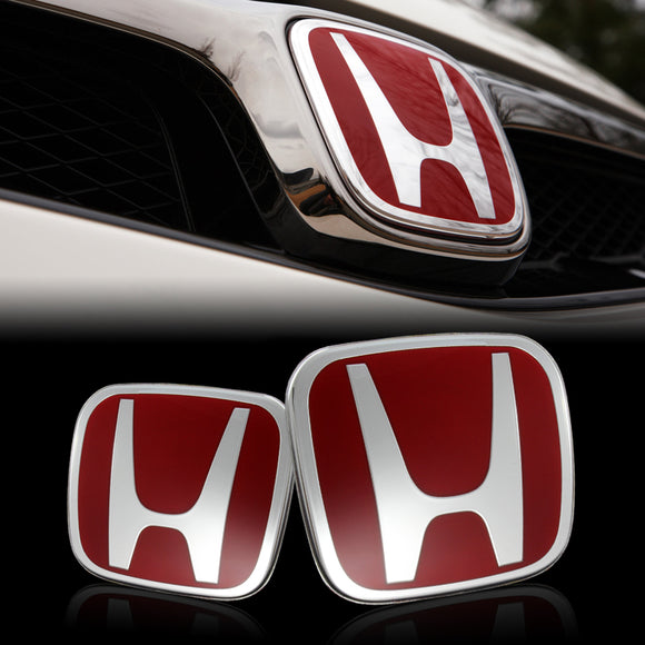 JDM H Emblem 2PCS Set Red Front & Rear For HONDA CIVIC Coupe 2DR Si DX EX 06-11