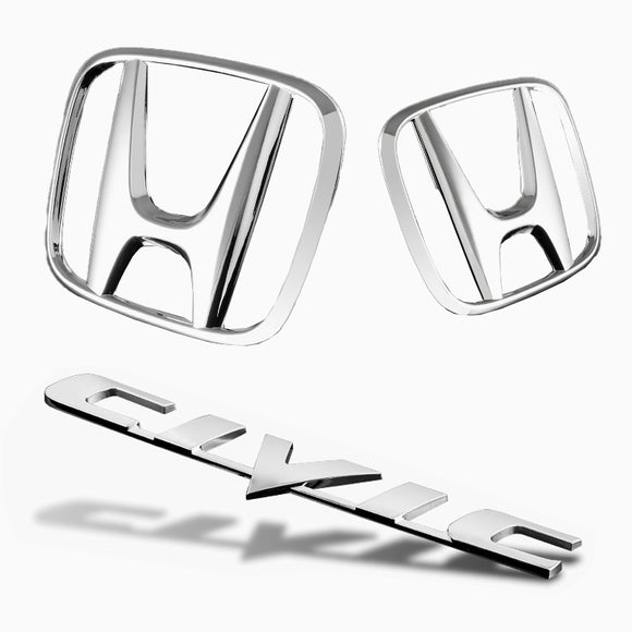 Honda Chrome Emblem 3 pcs Set for 2006 - 2008 HONDA CIVIC Coupe 2DR with CIVIC Emblem