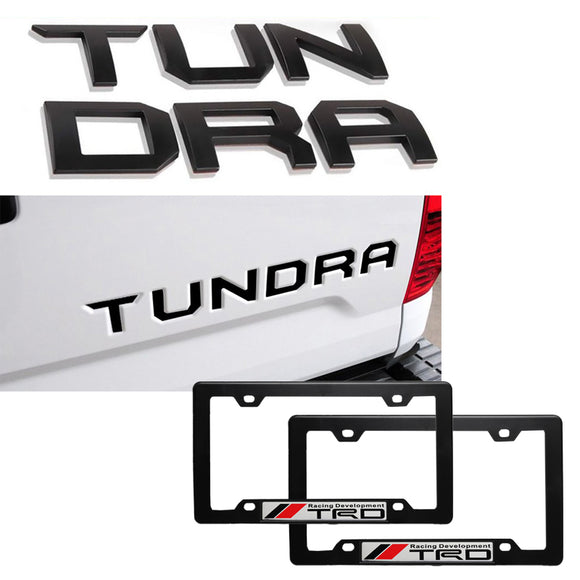 2014-2019 Tundra TRD Set ABS Tailgate Insert Letter Emblems with 2pcs License Plate Frame for JDM Toyota