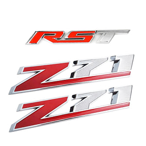 3 pcs Red/Chrome RST Z71 Set For Chevy Silverado Door Tailgate Emblem Nameplates Decal